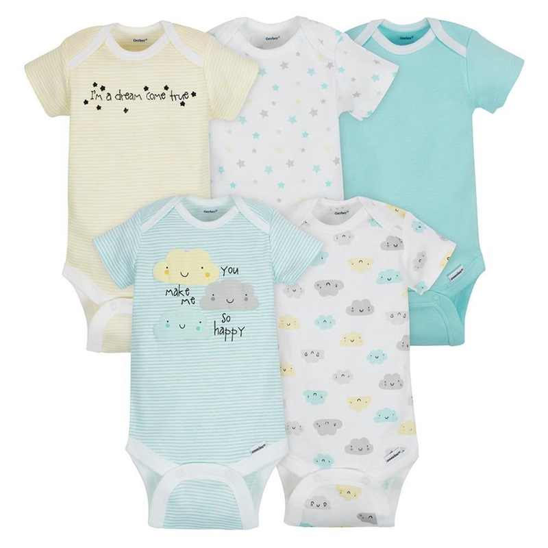 Neutral Cloud Brand Short Sleeve Bodysuits - pack x5
