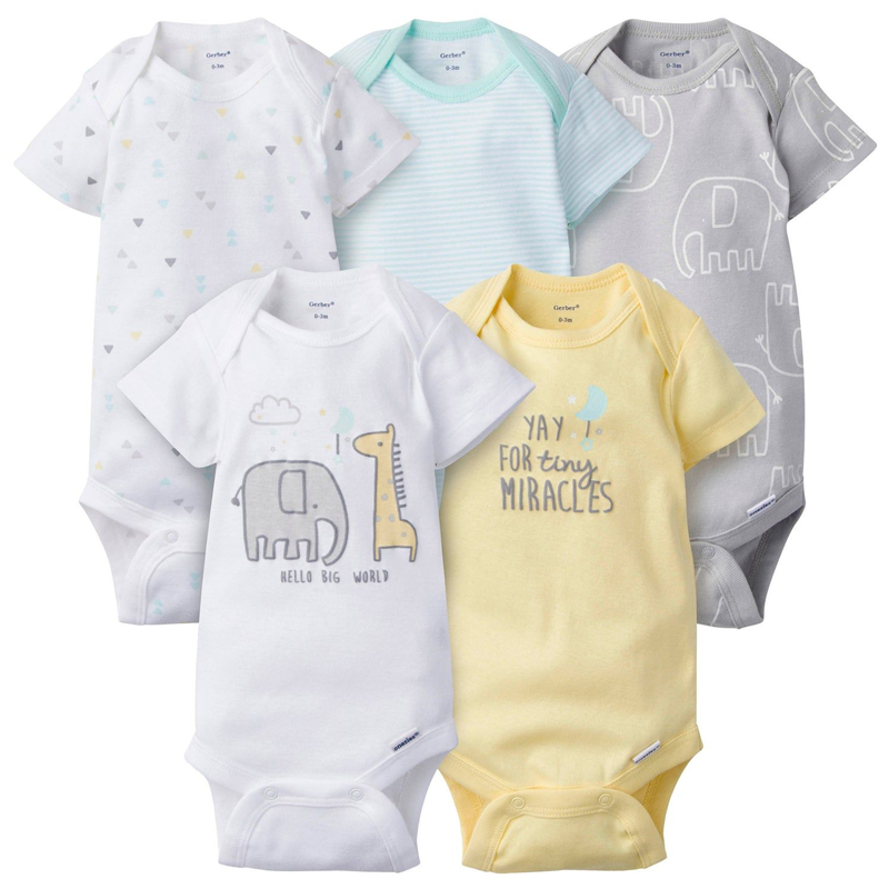 Neutral Elephant Short Sleeve Bodysuits - pack x5